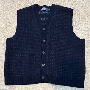 Navy Spotted Button-Up Cardigan Sweater Vest